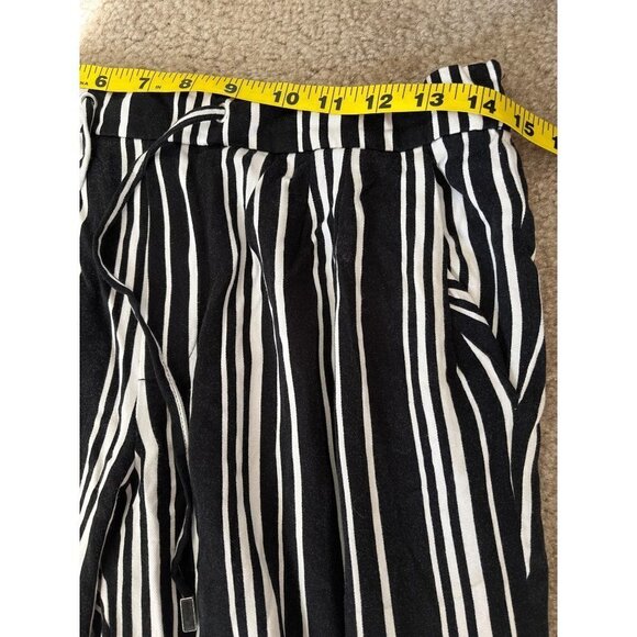 Mango mng basics drawstring elastic black white pinstripe trousers pants S - Picture 8 of 13